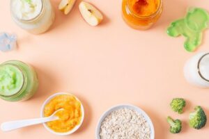 Flat lay circular frame with baby food